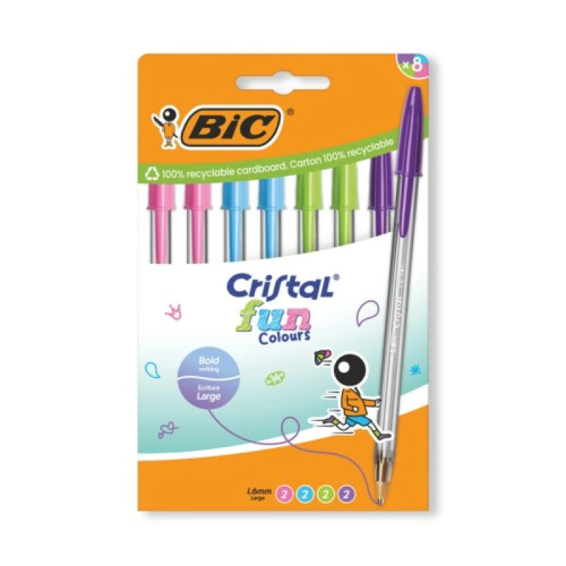 Image of Bic Cristal Fun Ballpoint Pens 0.42mm Line Assorted (8 Pack) 524174