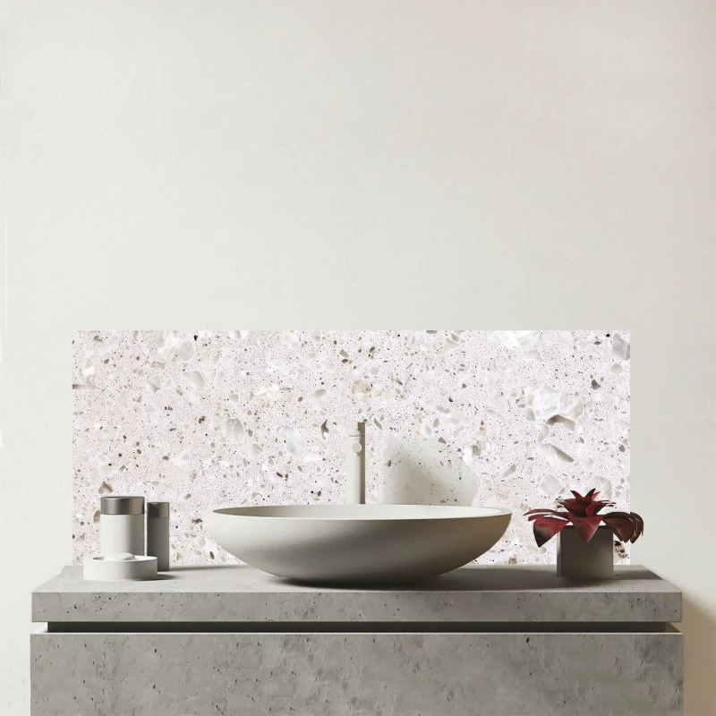 Image of Warren Reed - Designer Off Grey Quartz Effect Glass Bathroom Splashback Grey Unisex