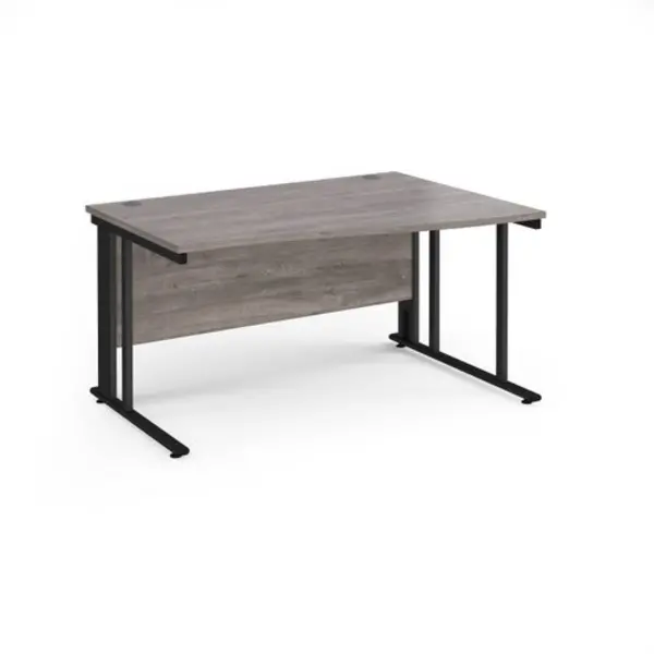 Image of Maestro 25 right hand wave desk 1400mm wide - Black cable managed leg frame, grey oak top