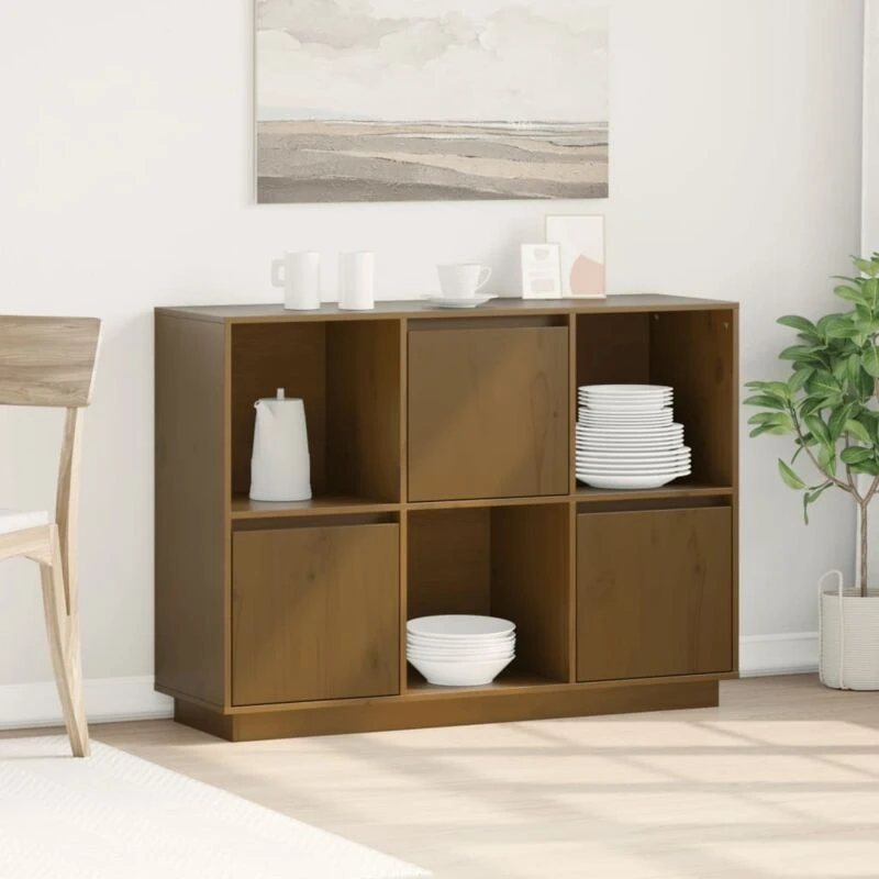 Image of VIDAXL Sideboard Honey Brown 110.5x35x80cm Solid Wood Pine Vidaxl 8720286923382