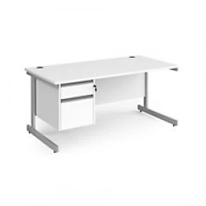 Image of Dams International Straight Desk with White MFC Top and Silver Frame Cantilever Legs and 2 Lockable Drawer Pedestal Contract 25 1600 x 800 x 725mm