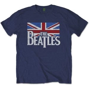 Image of The Beatles - Drop T Logo & Vintage Flag Unisex Medium T-Shirt - Blue