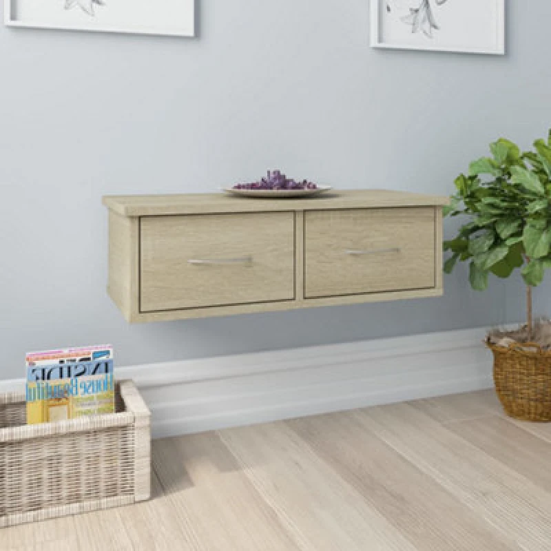 Image of vidaXL Wall-mounted Drawer Shelf Sonoma Oak Engineered Wood Floating Cabinet