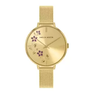 Image of Floral Ladies Pale Gold Stainless Steel Dial Watch