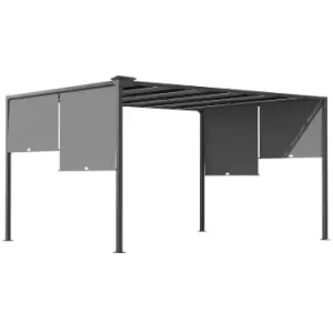 Image of Outsunny 3m x 4m Metal Pergola with Retractable Roof, Outdoor Garden Pergola with LED Lights, Solar Powered, for BBQ, Lawn, Backyard, Dark Grey