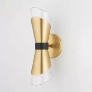 Image of Angie 2 Light Wall Sconce Polished Nickel, Black, Glass