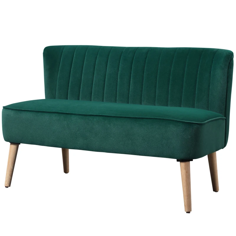 Image of HOMCOM HOMCOM Velvet-Feel Double Sofa w/ Wood Frame Foam Padding High Back, Green Size: 2 Seater Green 2 Seater Unisex 5063603057531