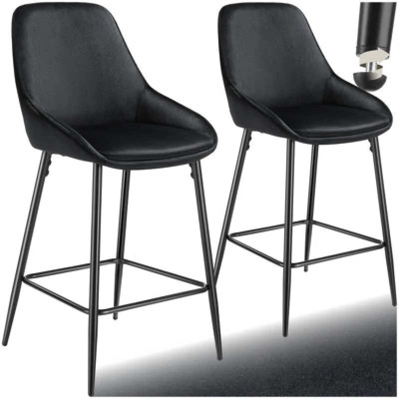 Image of Tectake Bar Stool Siera With Backrest, Padding And Soft Fabric - Velvet Look Black/black, Set Of 2
