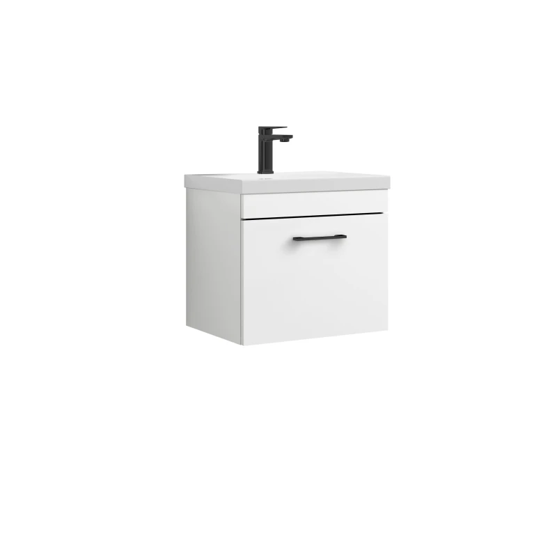 Image of Balterley 1 Drawer Wall Hung Vanity Basin Unit White Black Handle 500mm White