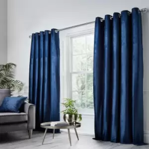 Image of Appletree Boutique Jasper Embossed Hexagon Eyelet Lined Curtains, Navy, 46 x 72 Inch