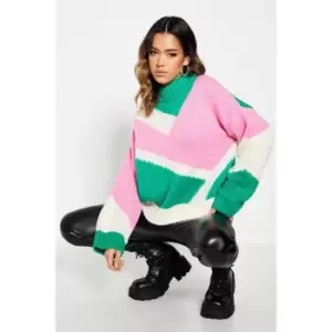 Image of I Saw It First Crew Neck Jacquard Abstract Jumper - Green