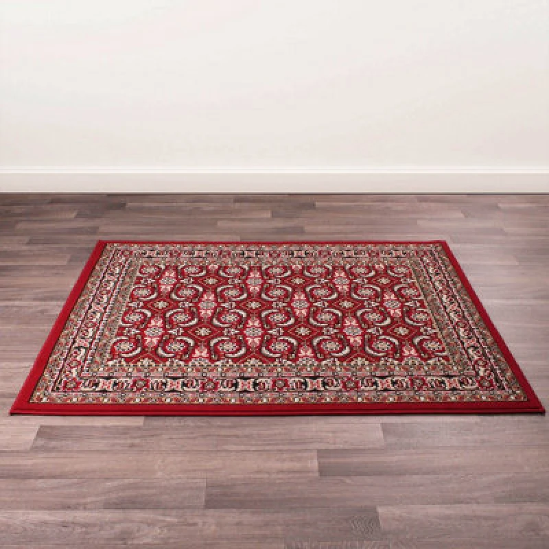 Image of Red Traditional Floral Bordered Rug Easy To Clean Dining Room-160Cm X 230Cm