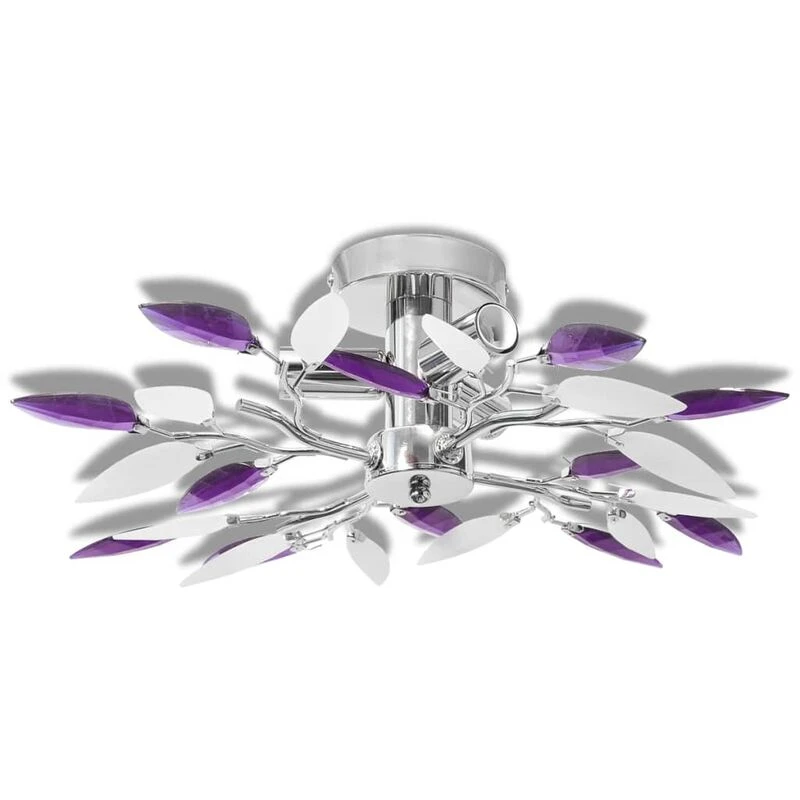 Image of VIDAXL Vidaxl - Ceiling Lamp White & Purple Acrylic Crystal Leaf Arms 3 E14 Bulbs 8718475870111