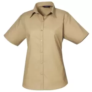 Image of Premier Short Sleeve Poplin Blouse / Plain Work Shirt (10) (Khaki)