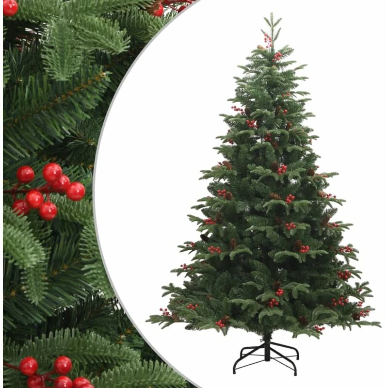 Image of Vidaxl Artificial Hinged Christmas Tree With Cones And Berries 210 Cm, Green 358377