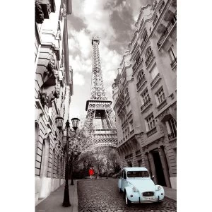 Image of Paris Red Girl Blue Car Poster