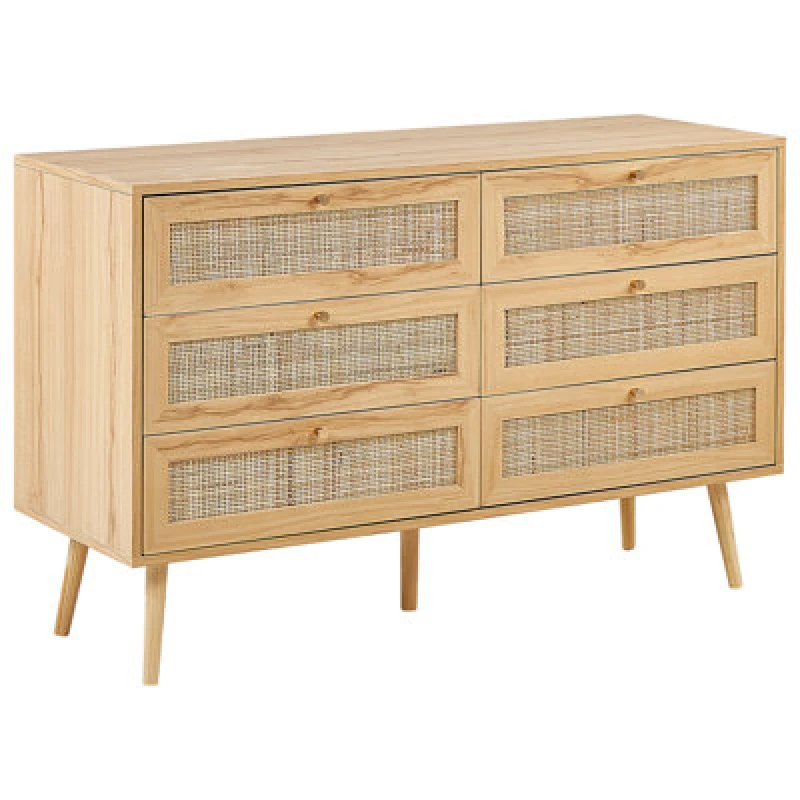 Image of Beliani 6 Drawer Chest Perote Rattan Light Brown