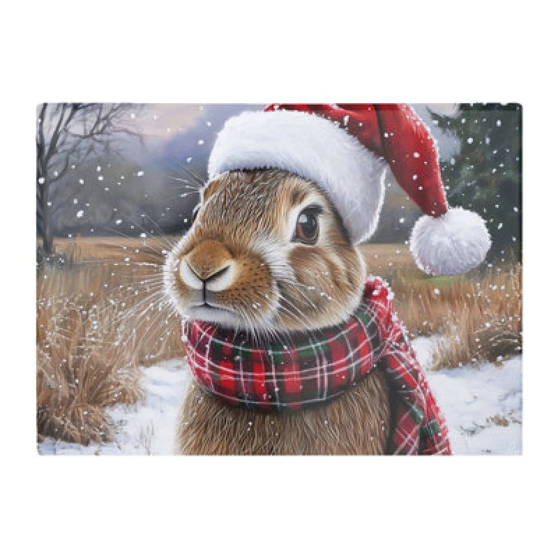 Image of Warren Reed Designer Snowy Christmas Brown Rabbit Glass Chopping Board