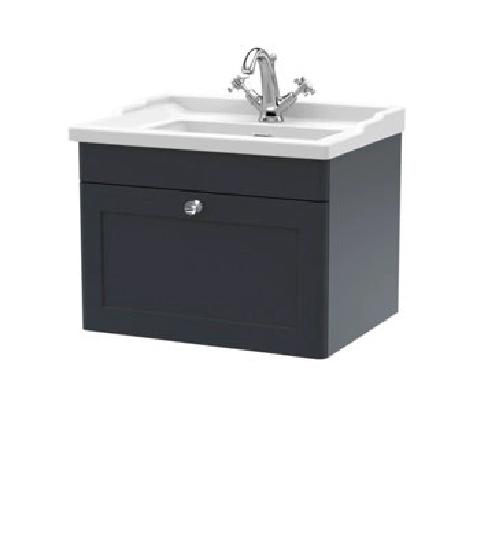 Image of Classique Wall Mounted 1 Drawer Vanity Unit with Ceramic Basin Soft Black