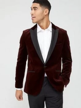 Image of Hugo Boss Harvey Velvet Tuxedo Jacket Dark Red Size L Men