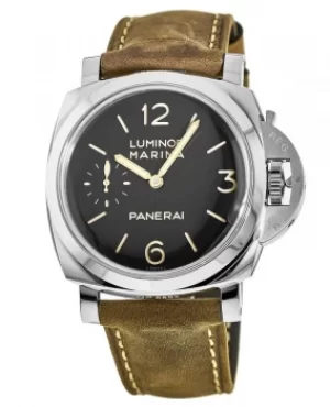Image of Panerai Luminor 1950 3 Days Acciaio 47MM Black Dial Brown Leather Strap Mens Watch PAM00422 PAM00422