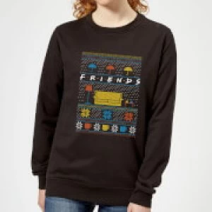Image of Friends Sofa Knit Womens Christmas Sweatshirt - Black - S
