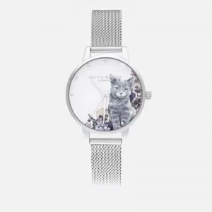 Image of Olivia Burton Womens Illustrated Animals Illustrated Animals Watch - Grey Cat Silver