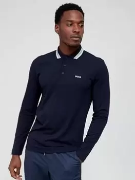 Image of BOSS Plisy Long Sleeve Polo Shirt - Dark Blue, Dark Blue, Size S, Men