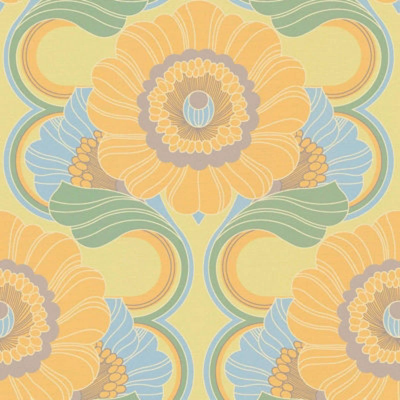 Image of As Creation 70's Retro Floral Chic Blue Green Wallpaper Textured Paste The Wall