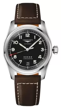 Image of LONGINES L34104530 SPIRIT 37mm Black Dial Brown Leather Watch