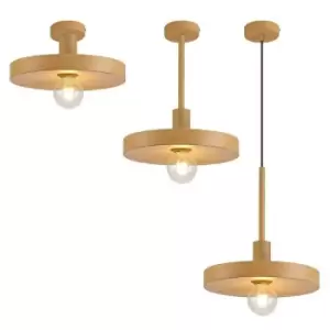 Image of Single Ceiling Dome Pendant, Adjustable E27, Wood Effect - Luminosa Lighting