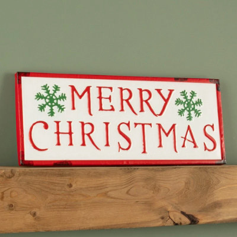 Image of Samuel Alexander 57cm Merry Christmas Metal Sign with Snowflake in Red White and Green Red