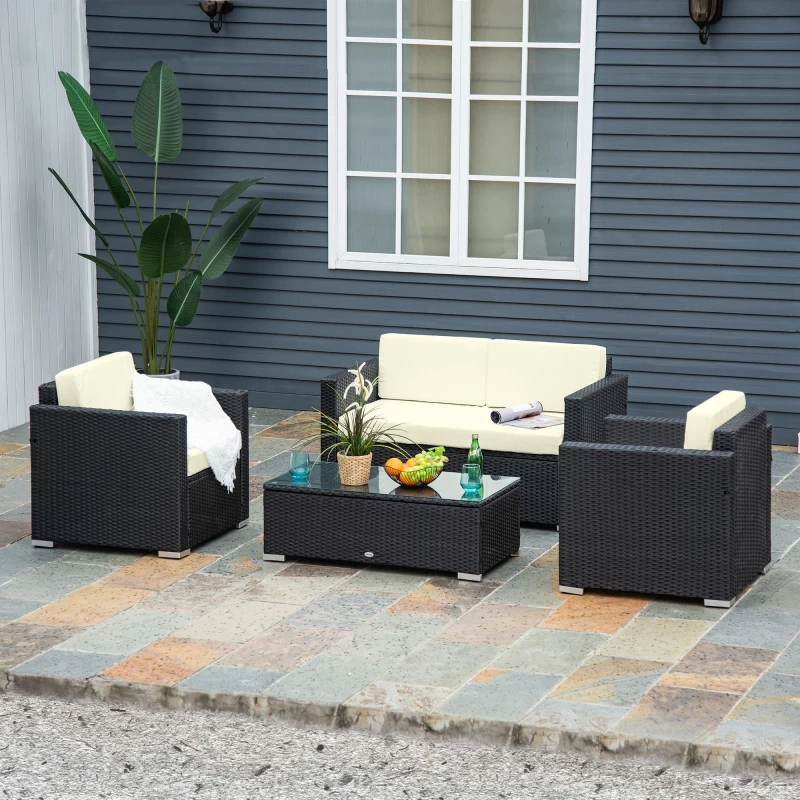 Image of Outsunny 4PC Rattan Sofa Set Outdoor Coffee Table Chair Wicker Garden Black
