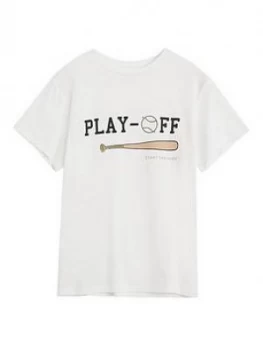 Image of Mango Boys Play Off Graphic Print T-Shirt - White, Size 6 Years