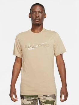 Image of Nike Train Dry Fit Nike Pro Logo T-Shirt - Khaki Size M Men