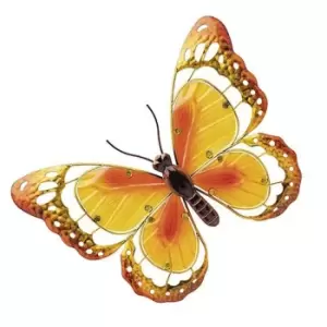 Image of Garden Gear Metal/Glass Butterfly Wall Art - Yellow/Orange