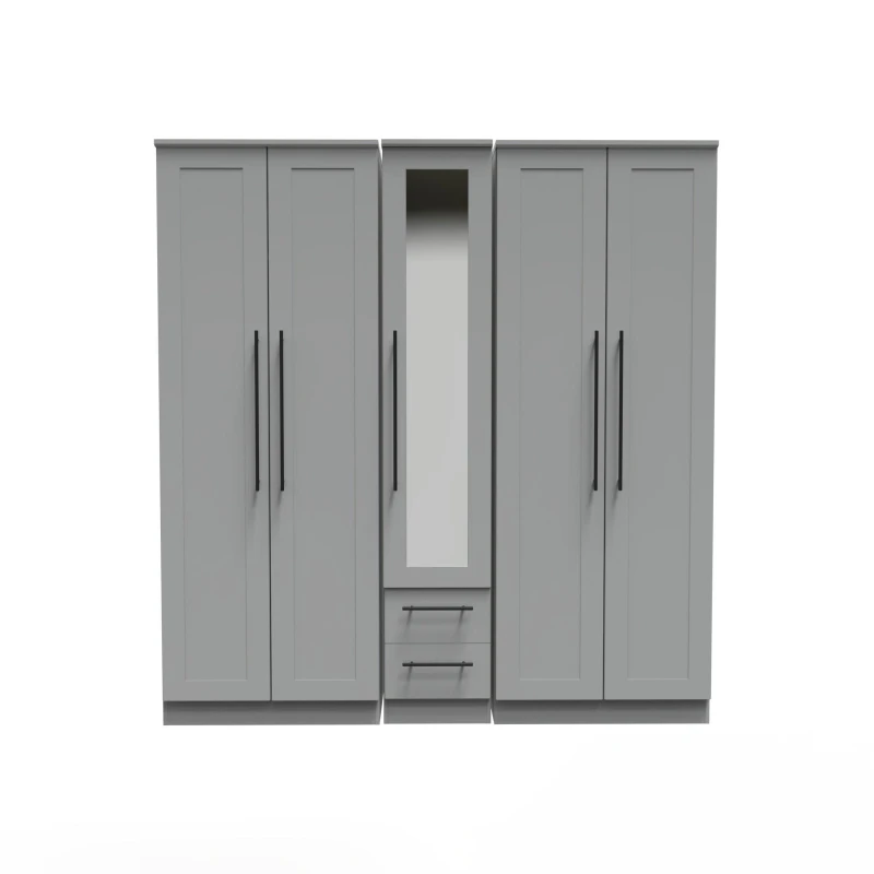 Image of Howard Tall 5 Door 2 Drawer 1 Mirror Wardrobe In Dusk Grey (Ready Assembled)