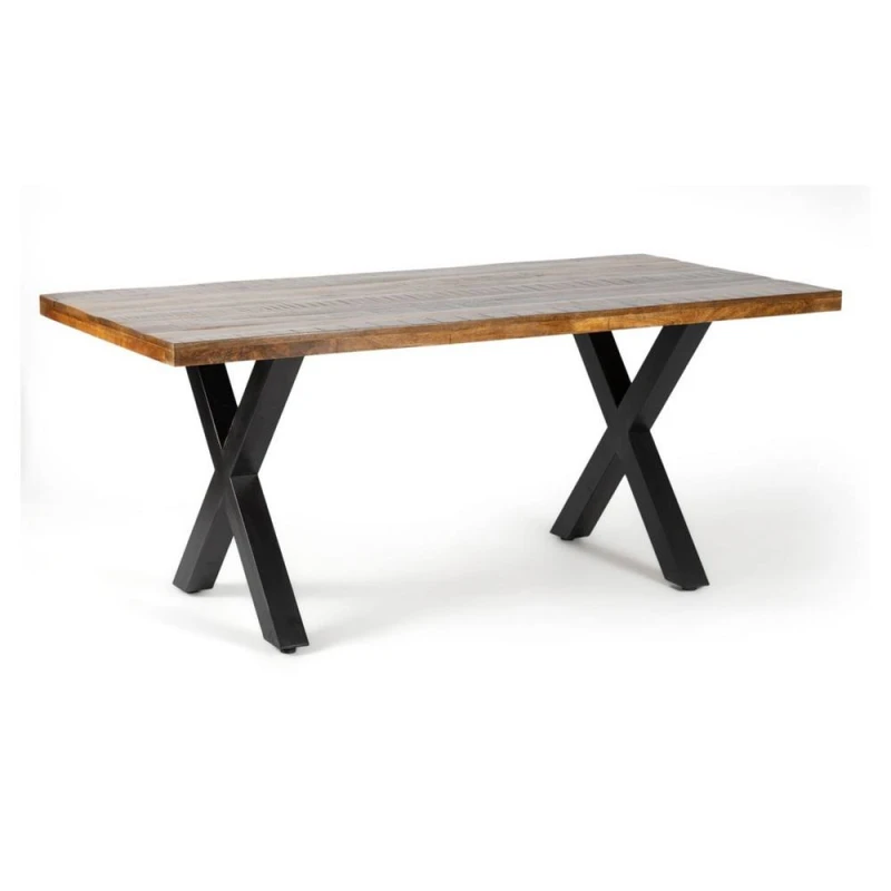 Image of Jaipur Furniture Ltd Induse 'X' Leg Dining Table - Mango Wood/Iron - L100 x W220 x H76cm in Brown Brown Unisex