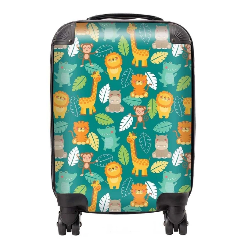 Image of Warren Reed - Designer Jungle Animals Suitcase in Green Size: Small Green Unisex Small