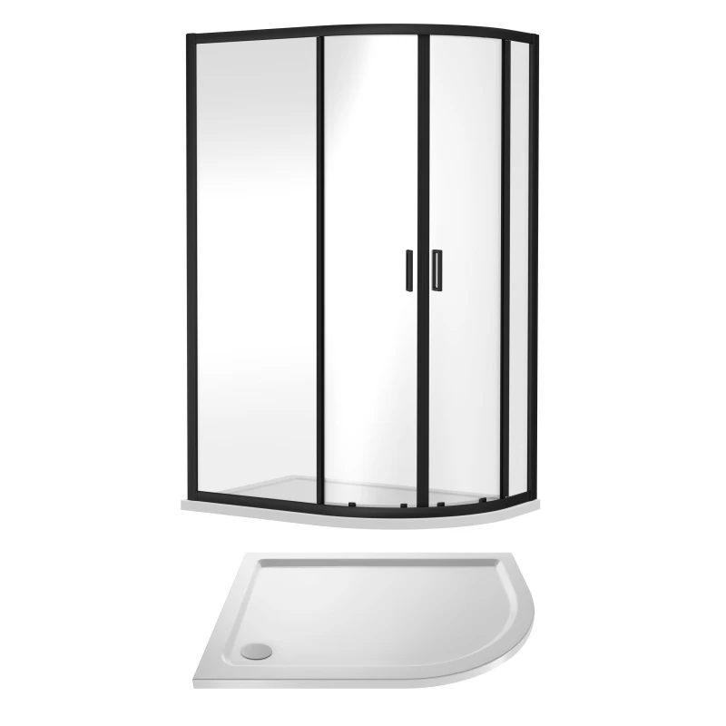 Image of Balterley Offset Quadrant Shower Enclosure Tray Right Hand 1200x800mm Black White