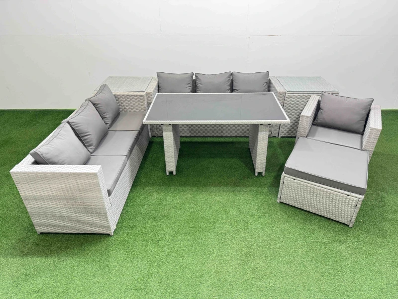 Image of Fimous Patio Garden Furniture Sets with 2 Side Tables Big Stool Light Grey Light Grey Unisex