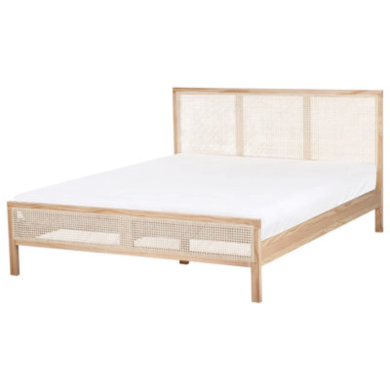 Image of Beliani Bed Pine Wood Salernas 160 X 200 Cm (Eu King Size) Light Brown