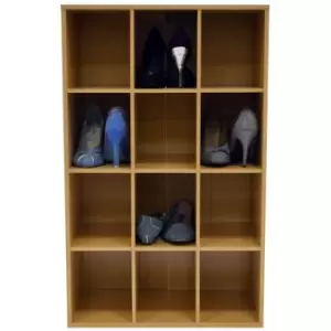 Image of Techstyle Pigeon Hole 12 Pair Shoe Storage / Display / Media Shelves Beech