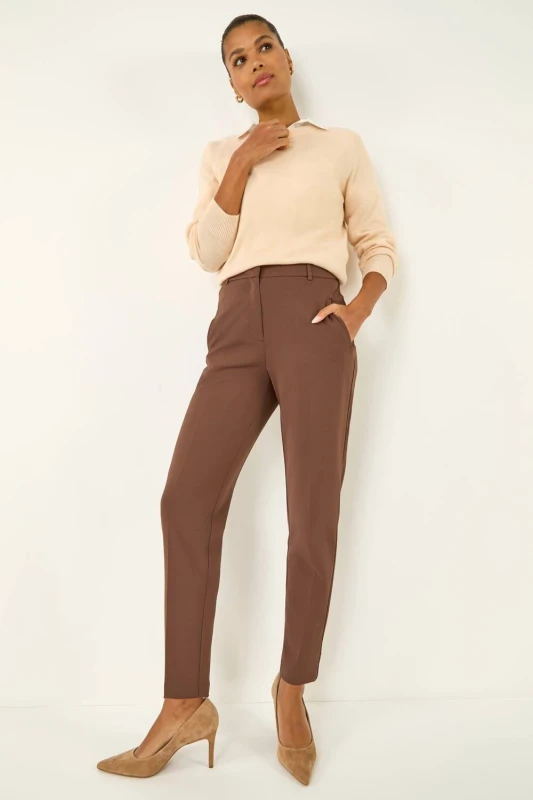 Image of Roman Womens Straight Leg Stretch Trouser in Brown Size: 16 Brown Female 16