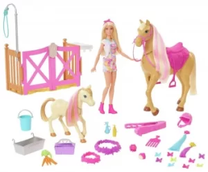 Image of Barbie Groom 'n Care Playset with Doll and Horse Figures