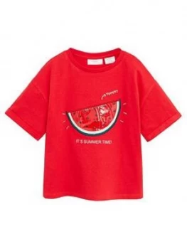 Image of Mango Girls Sequin Watermelon Short Sleeve Tshirt - Red