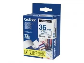 Image of Original Brother P-touch TZE263 36mm Gloss Tape - Blue on White