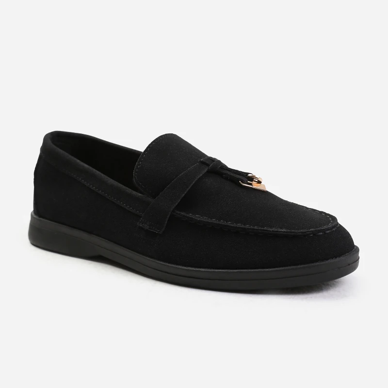 Image of Where's That From 'Pegasus' Slip On Trim Loafers With Accessory Detailing Black