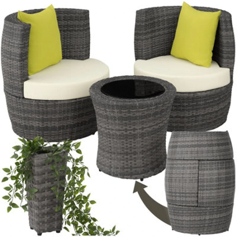 Image of Tectake Garden Furniture Set Nizza - 2 Chairs, Side Table, Bistro Set. Compact Storage - Grey