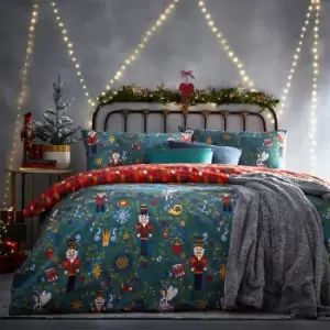 Image of Nutcracker Christmas Festive Duvet Cover Set Navy, Navy / Double